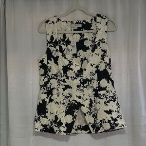 Ann Taylor Loft Black and Cream Floral Blouse